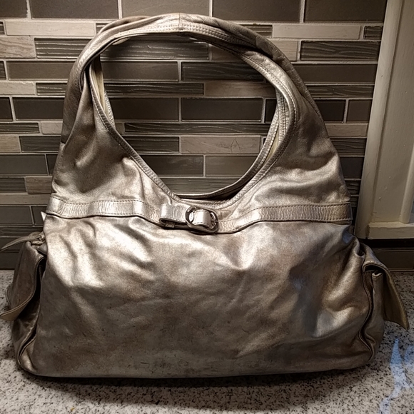 Kate Landry metallic silver leather hobo bag purse - Picture 1 of 8